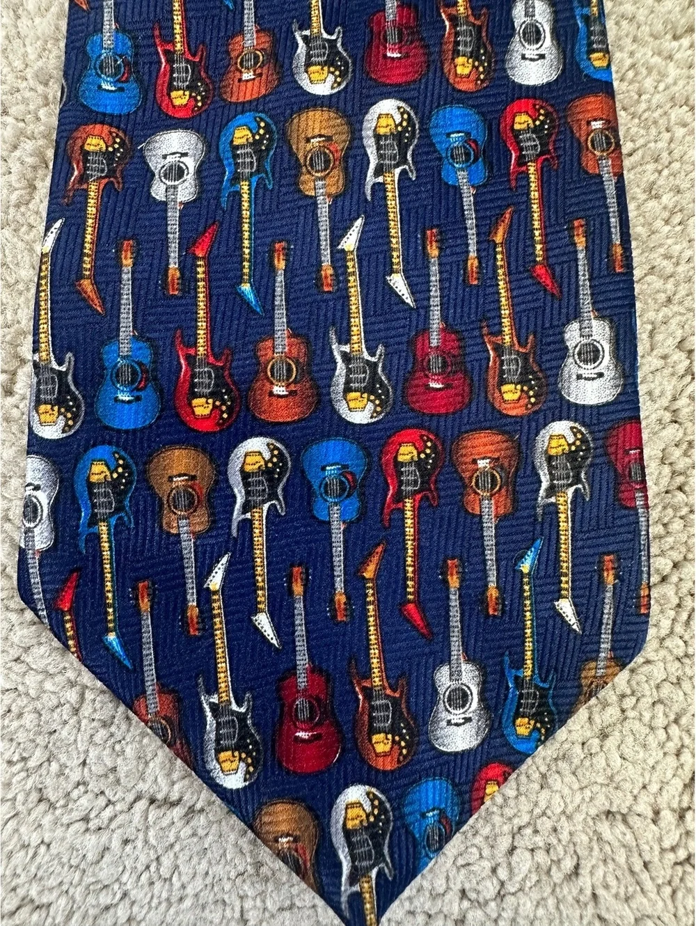 Men’s Novelty Necktie Guitars Music Navy Blue Rock N Roll 59” X 4”